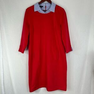 Talbots Red Pique Collared Dress Womens Large NWT Knee Length Preppy Pockets